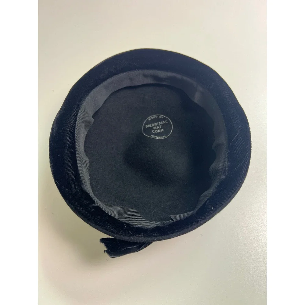 Vintage Merrimac Black Felt Bowler Hat‎ Womens Small Embellished Band